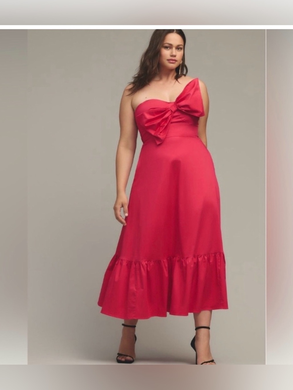 Anthropologie Strapless Bow Midi Dress in Bright Pink nwot wedding party
